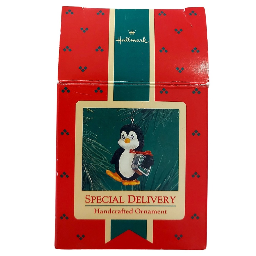 Vintage 1986 Hallmark Keepsake Special Delivery Penguin Sardines Ornament